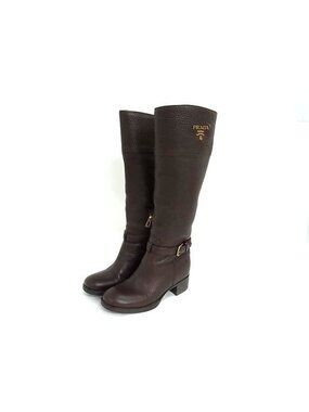 Prada Leather Long Shoes Brown